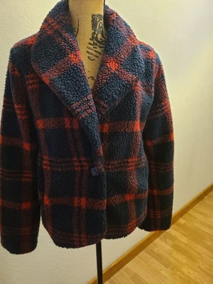 Sanctuary Red Blue Plaid Faux Sherpa Teddy Bear Fleece Jacket - Image 1 of 4