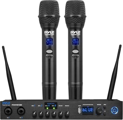 Pyle UHF 2 Channel Wireless Handheld Microphone - Portable Digital Audio (Black) - Image 1 of 4