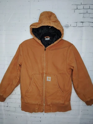 Carhartt Jacket Youth Boys Medium 10/12 Brown Canvas Chore Coat Quilt Lined Hood - Image 1 of 4