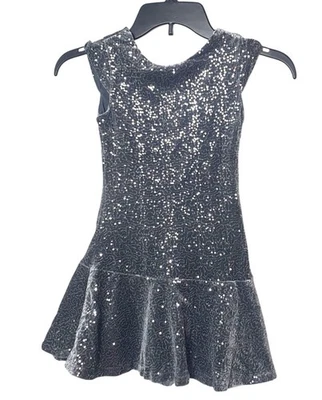 Vestido Plateado para Niños Lugar Niñas Lentejuelas Fiesta Remolino Vacaciones Sin Mangas Festivo Foto 1 de 3