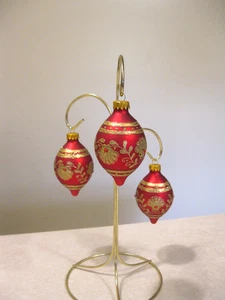 3 adornos navideños vintage de lágrima roja y dorada gemas rojas con brillo dorado 3,5" - Imagen 1 de 6