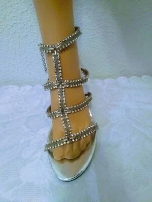 Michael Antonio Mujer Tono Plateado Estrás Correa al Tobillo Noche 4 1/2" Tacones 9 Foto 1 de 4