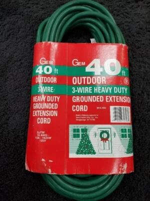 Cable de extensión exterior 40 pies de largo 16 ga. verde 13 amp 125V Foto 1 de 2