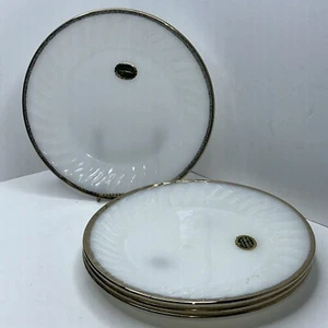4 ANCHOR HOCKING Fire King 10" Dinner Plates Swirl Golden Anniversary White NEW - Picture 1 of 5