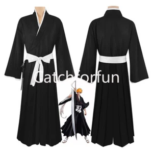 Anime Bleach Kurosaki Ichigo Kimono Kendo Cosplay Costume Halloween Party Outfit - Picture 1 of 6