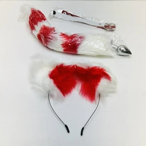 Faux Fur Fox Cat Ears Headband Fox Tail Butt Plug Cosplay Costume Role Play 3 Pc - Picture 1 of 7