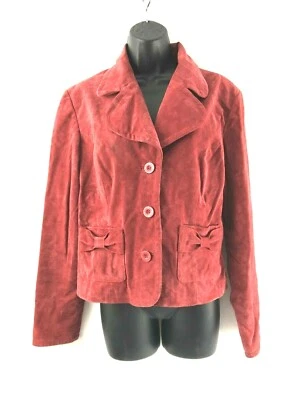 Mujer M Rosa Oscuro Gamuza Chaqueta Blazer Cuero Lazo Bolsillos Botones Live A Little Foto 1 de 4