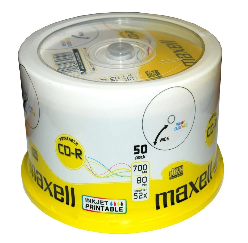 MAXELL CD Rohlinge Inkjet bedruckbar CD-R 80 XL 52x speed 700MB 50er Spindel