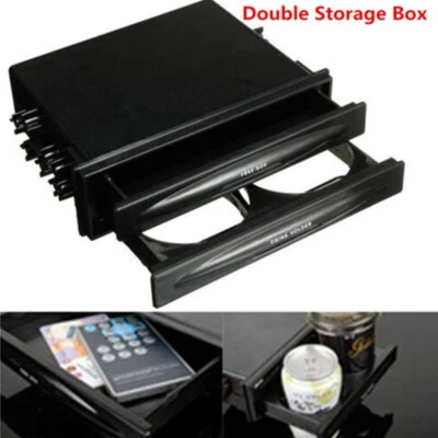 Car Dash Double Din Drink Cup Holder Radio Pocket Storage Box Black Accessories - Image 1 of 4