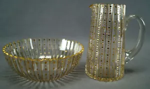Bohemian Moser / Josephinehutte Gold Zipper Cut Creamer & Sugar Circa 1890-1900 - Picture 1 of 11