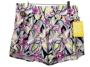 AVIA ABSTRACT PURPLE FLORAL PRINT MOISTURE WICK RUNNING SHORT ZIP Pocket Sz 3XL - Picture 1 of 9