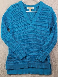 MICHAEL KORS Netz-Strickpullover Damen mittelblau V-Ausschnitt - Bild 1 von 8