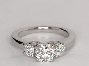 2Ct 3 Stone Round VVS1 Lab-Created Diamond Wedding Delicate Ring 14k White Gold