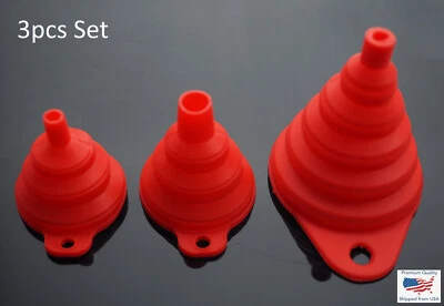 Juego de 3 piezas embudo plegable rojo goma silicona plegable transferencia de líquido de agua Foto 1 de 4