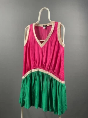 Vestido feminino Miss Sixty babado tamanho M rosa e verde algodão gola V sem mangas - Imagem 1 de 4