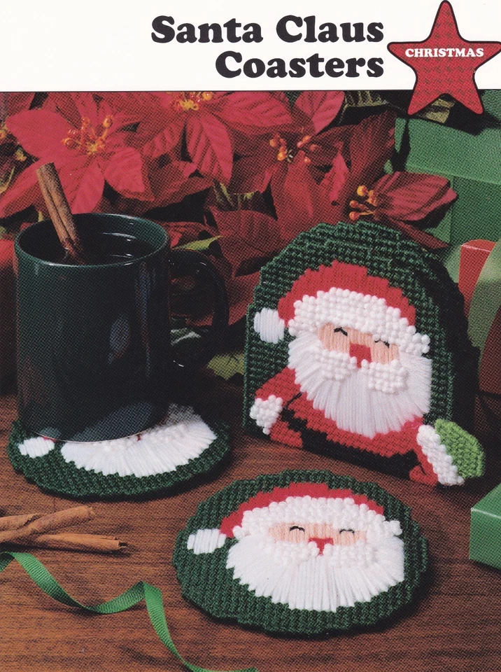 Plastic Canvas Pattern SANTA CLAUS COASTERS Set Christmas - Image 1 of 1