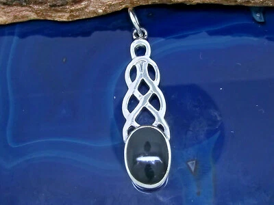 Nodo Celico 925 Argento Sterling Ciondolo Con Pietra Nero Gotico - Immagine 1 di 2
