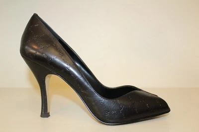 Zapatos de tacón Anne Klein para mujer talla 10 M de cuero negro punta abierta AK en relieve Foto 1 de 4