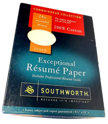 Southworth Inkjet Laser Resume Paper 100% Cotton 24# Ivory Connoisseur - Image 1 of 4