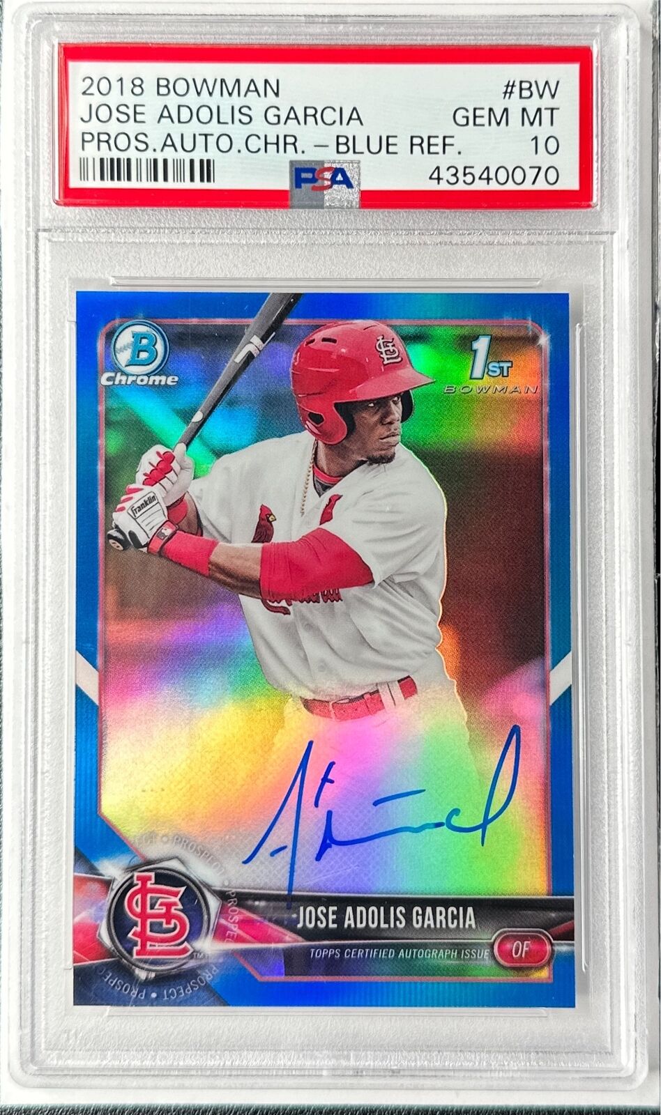 2018 Bowman Chrome Jose Adolis Garcia 1st Blue Refractor Auto #101/150 PSA 10