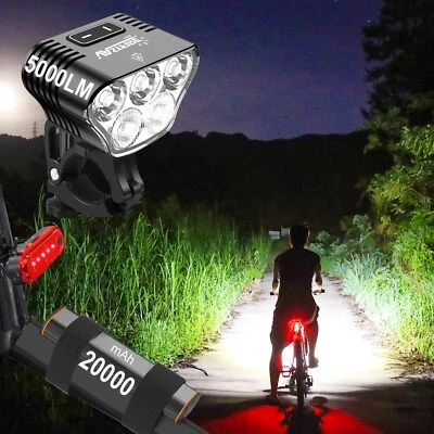 Powerful 50000LM LED MTB Bike Light Front&Rear Light Headlight+20000mAh battery - Image 1 of 4