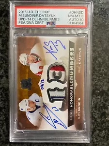 2014-15 Mats Sundin Pavel Datsyuk Honorable Numbers Cup PSA 8 Auto 10 Patch #/13 - Picture 1 of 2