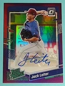 2023 Panini Donruss Optic Jack Leiter AUTO Rated Prospect Purple PRIZM SP #9/99 - Picture 1 of 3