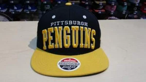 NHL Pittsburgh Penguins Team Script Logo on Side 2 Tone Retro Snapback Cap Hat - Picture 1 of 5
