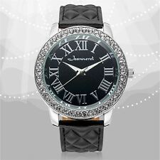 NEW Jeanneret 10054 Women's Classy/Casual Black Butterfly Crystal Bezel Watch