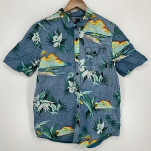 O'Neill Short Sleeve Button Shirt Men's M Blue Floral Hawaiian Collared Pocket - Picture 1 of 10