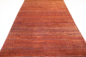 4x7 Ft Rust Orange Afghan Handmade Oriental Tribal Striped Soft Wool Area Rug - Picture 1 of 12