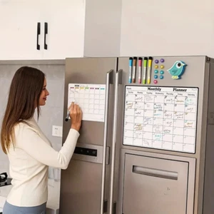 Planificador magnético pizarra blanca refrigerador tablero de borrado en seco lista de tareas mensuales imanes de pared - Imagen 1 de 8