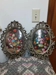 VINTAGE PAINTED ON GLASS PICTURES / FLOWERS IN BEAUTIFUL FRAME - Picture 1 of 6