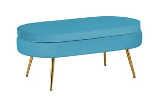 Sitzpouf Oval Samt Blau 99x44x40cm Bank hocker Hocker Bankhocker - Bild 1 von 5