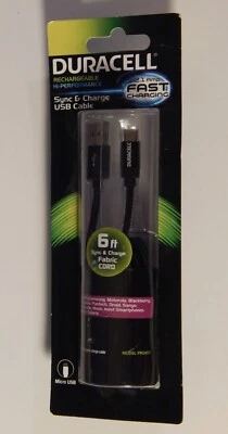Cable de tela Duracell Pro457 sincronización y carga de 6 pies - USB a micro - ¡negro SELLADO! Foto 1 de 2