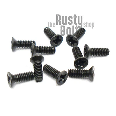 THE RUSTY BOLT SHOP M2 x 6mm, Phillips Flat Head Screws, Steel, Black