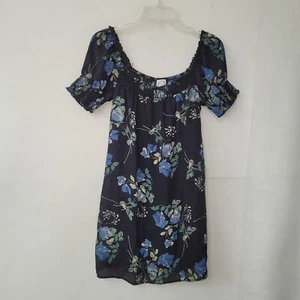 Blue Rain Dress Womens XS Black Floral Puff Sleeve Lined New From Francescas - Picture 1 of 12