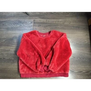 Girls Plush Red  Faux Fur Holiday Christmas Sweater XL 14/16 Very Fuzzy And Soft - Picture 1 of 8