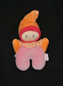 Peluche COROLLE doudou poupée poupon lutin rose bonnet orange grelot 16 cm TTBE - Picture 1 of 3