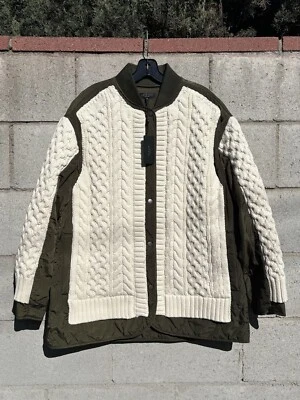 NWT $698 Rag & Bone Winnie Mix Media Jacket Ivory/Green Sz L - Image 1 of 4