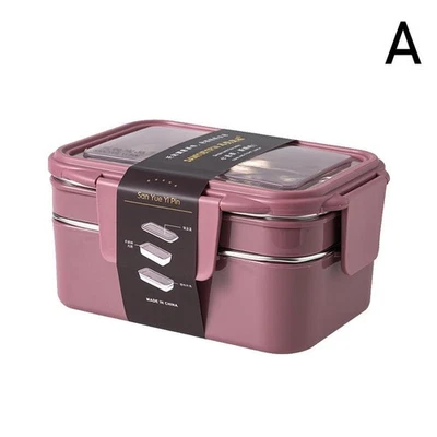 ·Student DoubleLayer Bento Meal Box Office Workers Steel Meal Stainless V3J2 - Image 1 of 4
