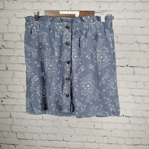 Falda Madewell Azul Floral Volantes Cintura Elástica Bolsillos Abotonada Sin Forro Grande L - Imagen 1 de 11