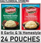 24 Pouches Idahoan Instant Mashed Potatoes Variety Pack, Buttery-Garlic 8 oz