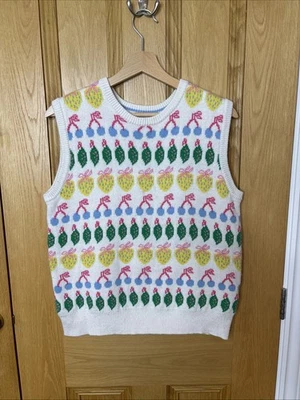 Boden Women's Knit Round Neck Preppy Fair Isle Pattern Vest Size M Tank Fruit - Image 1 of 4