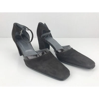 Zapatos de salón Anne Klein marrón gamuza correa al tobillo punta cuadrada tacón bloque talla 7 Foto 1 de 4