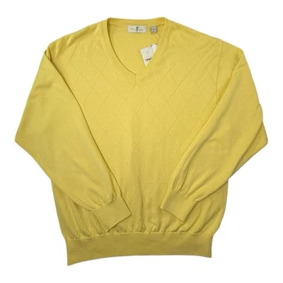 Harry Vardon Sweater Men Large Golf Yellow Argyle Quality V-neck NWT Read - Image 1 of 4