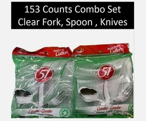Heavy Duty Clear Cutlery Disposable Plastic Combo Set Forks, Spoons, Knives 153 - Picture 1 of 3