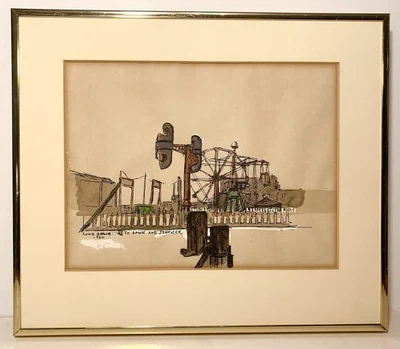 Pintura a pluma y tinta de colección c1980 Long Beach Ca Richard Wallmeyer Foto 1 de 4