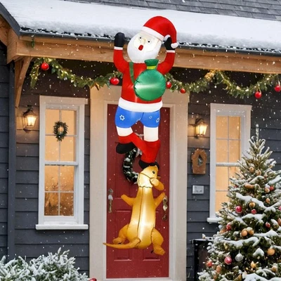 Christmas Inflatable Climbing Santa Dog Blow up Santa Funny with Light Large - Image 1 of 4