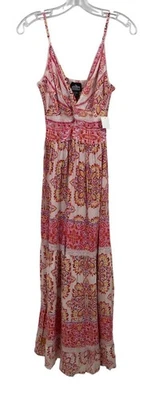 Angie Womens Sleeveless Pink & Yellow Boho Floral Maxi Dress Size M - Image 1 of 4